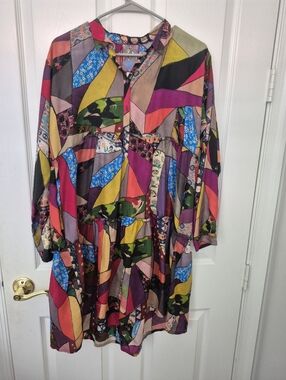 Johhny Was9m Colorblock Patchwork V-Neck Women’s Dress XS